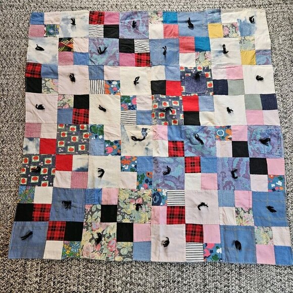 Denim Blue Jean Patchwork Handmade Quilt 84” x46” Singed Levi’s - Picture 1 of 7